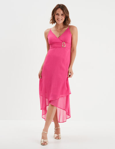 Robe longue asymétrique avec boucle rose fushia femme
