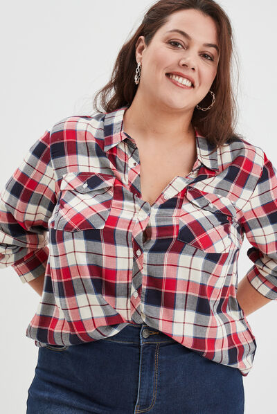 Chemise manches longues fluide rouge femme grande taille