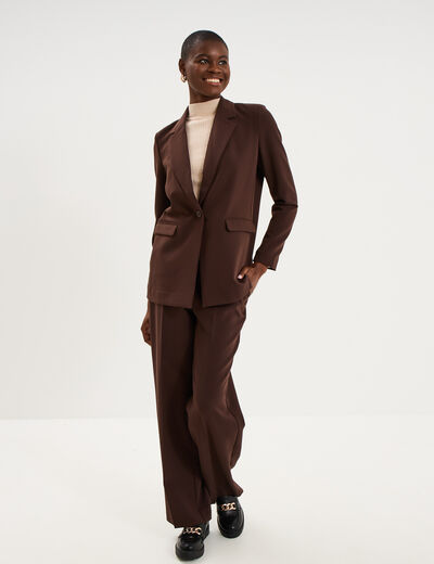Blazer ajust&eacute; mi-long 1 bouton marron fonc&eacute; femme