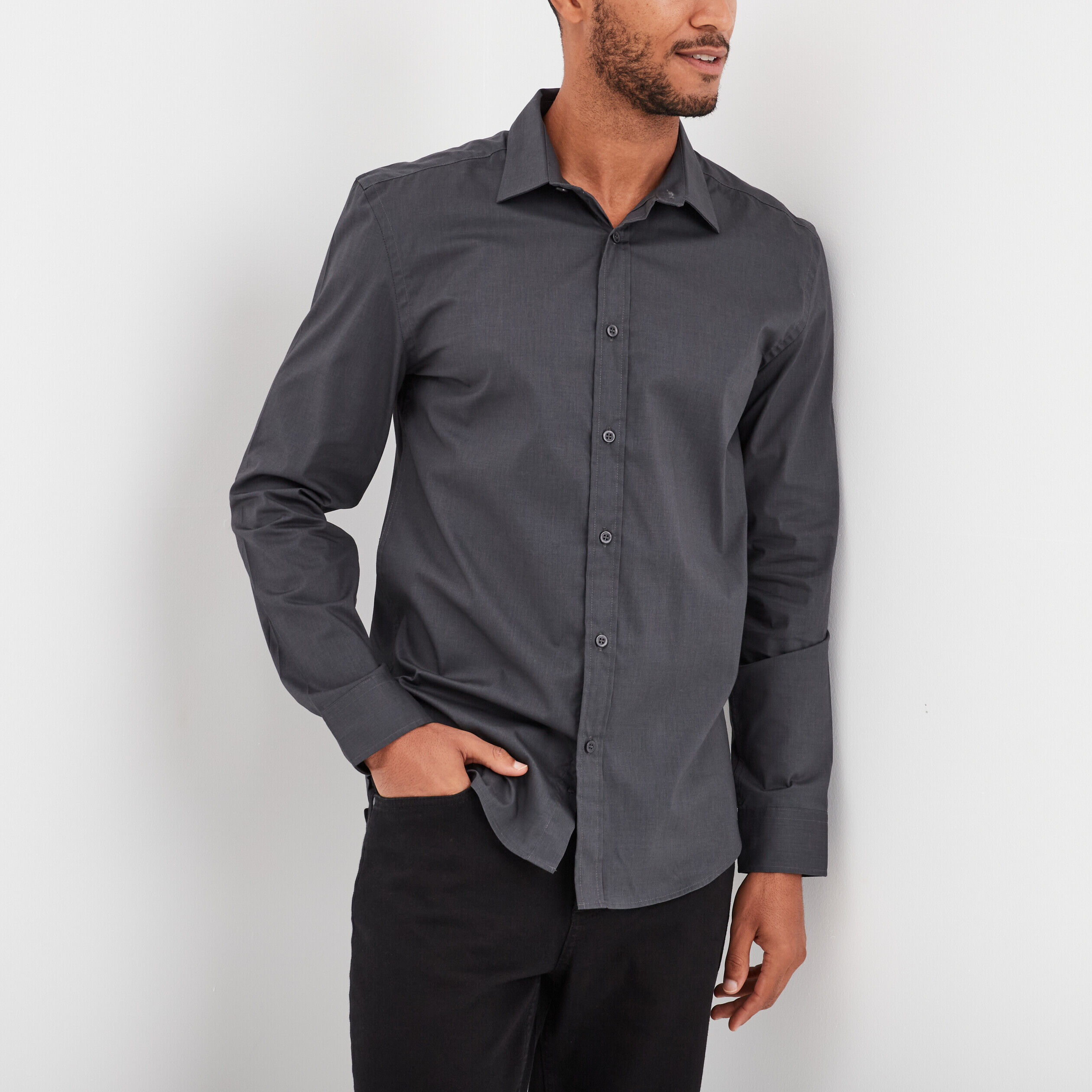 Chemise stretch manches longues gris homme LH