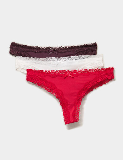 Lot 3 tangas avec dentelle rouge femme