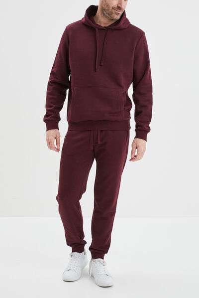Sweat molleton à capuche hoodie prune homme
