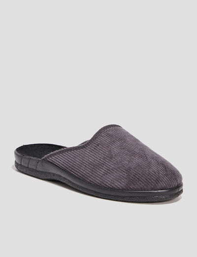 Chaussons mules velours gris homme