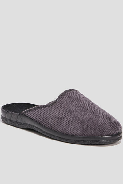 Chaussons mules velours gris homme