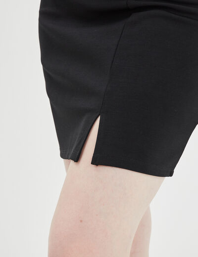 Jupe courte droite avec fente noir femme