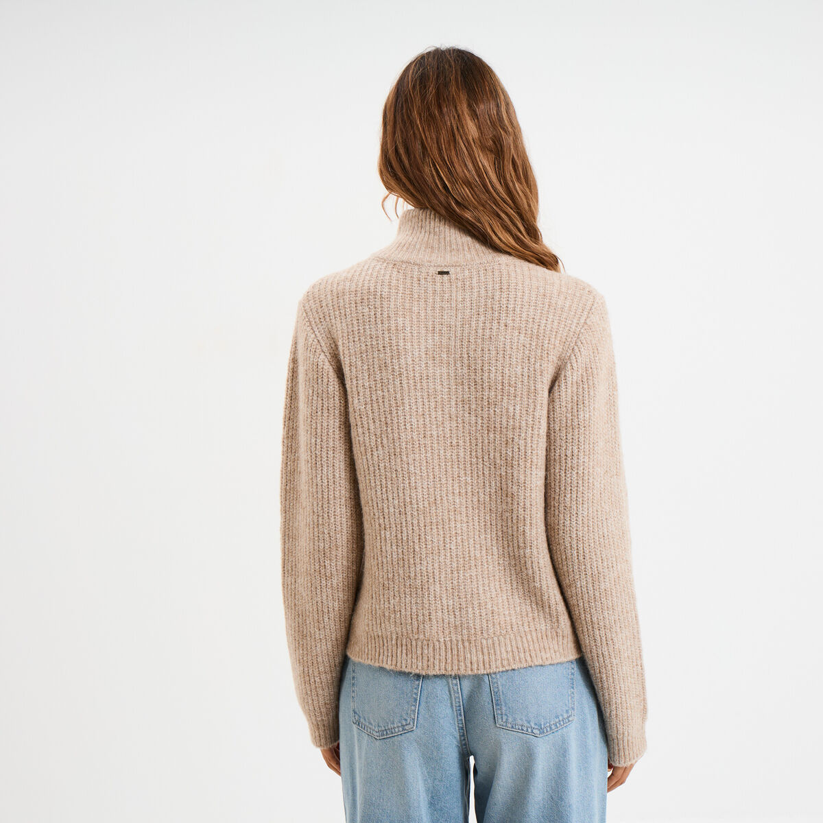 Pull col camionneur manches longues beige femme