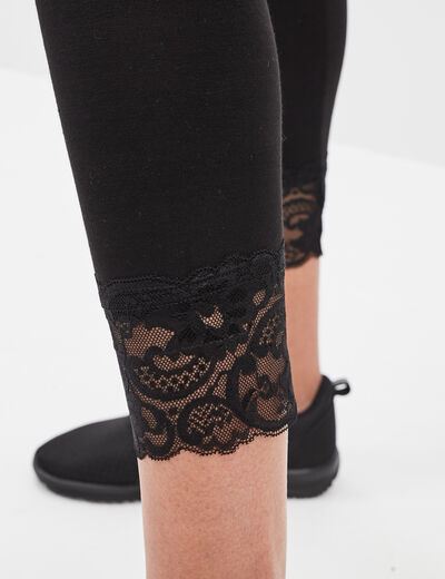 Legging 7/8ème avec dentelle noir femme