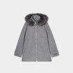 Manteau zipp&eacute; capuche fausse fourrure gris femme