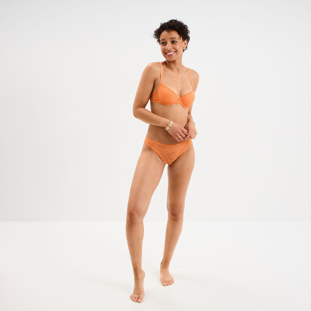 Soutien-gorge corbeille paddé dentelle orange femme