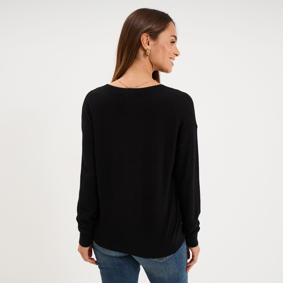 Gilet col en V boutonn&eacute; noir femme