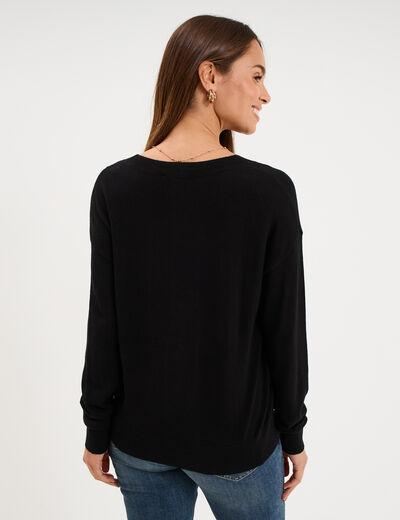 Gilet col en V boutonn&eacute; noir femme