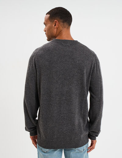 Pull col rond manches longues gris fonc&eacute; homme