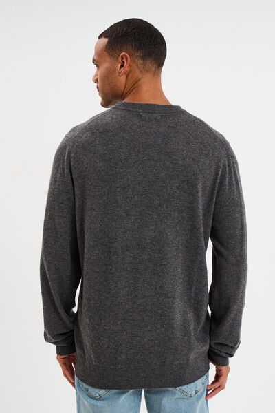 Pull col rond manches longues gris fonc&eacute; homme