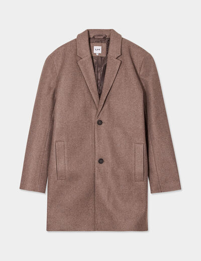 Manteau mi-long boutonné et doublé taupe homme