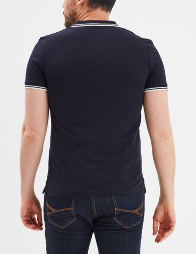 Polo manches courtes bords contrastés bleu marine homme