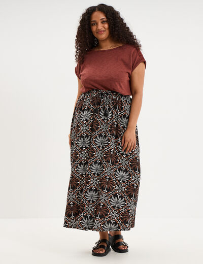 T-shirt &eacute;paules effet macram&eacute; marron cognac femme grande taille