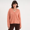 Gilet cardigan ajour&eacute; manches longues rose corail femme