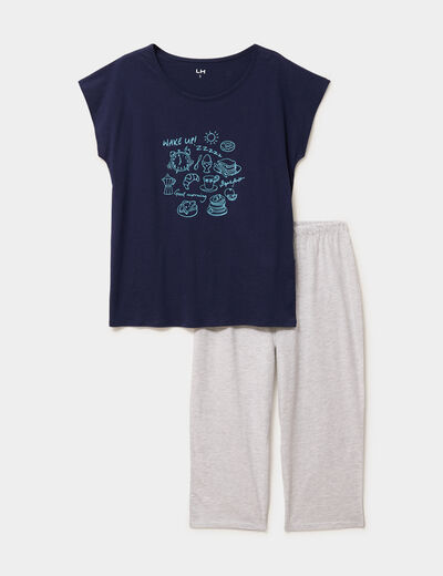 Ensemble pyjama corsaire et t-shirt bleu marine femme