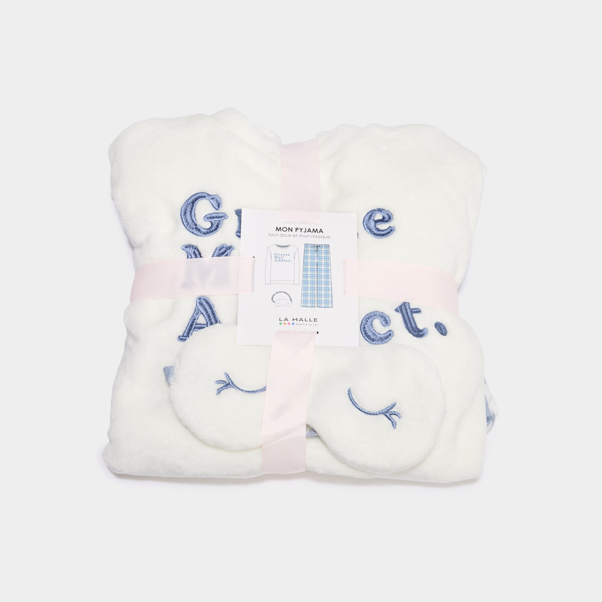 Ensemble pyjama effet polaire 3 pi&egrave;ces bleu femme