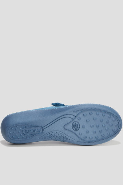 Chaussons mules velours Isotoner bleu canard femme