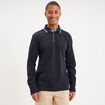 Polo piqu&eacute; droit manches longues coton bleu fonc&eacute; homme