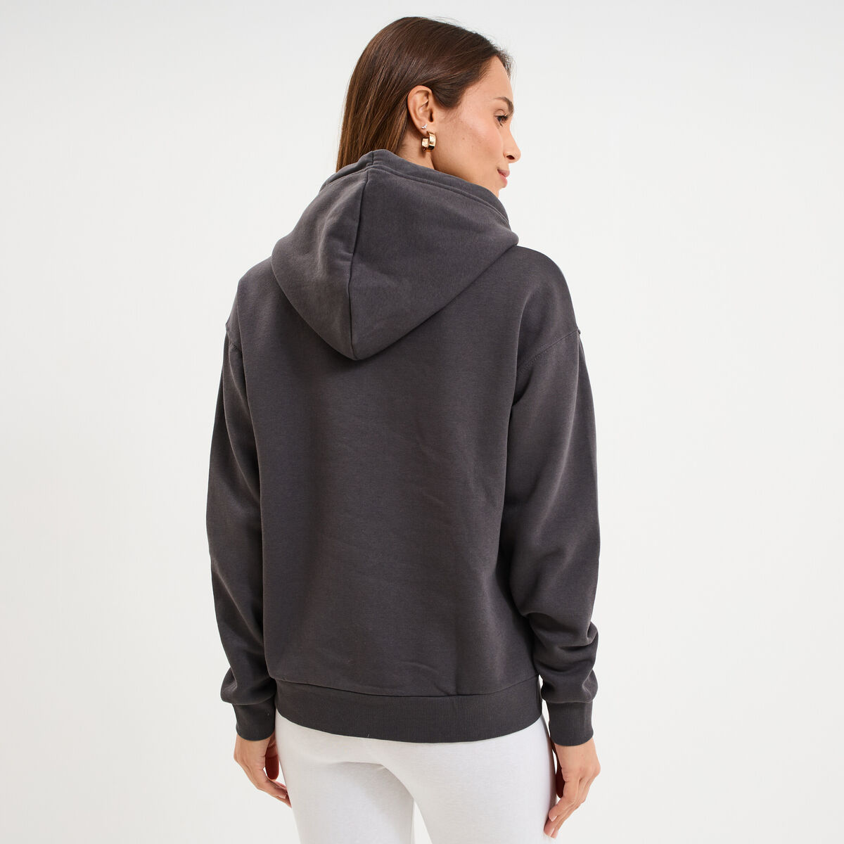 Sweat hoodie molleton &agrave; capuche gris fonc&eacute; femme