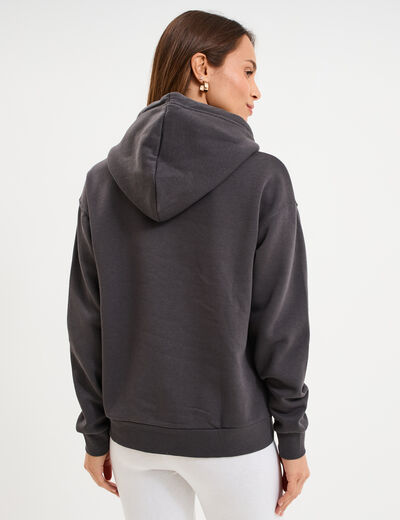 Sweat hoodie molleton &agrave; capuche gris fonc&eacute; femme