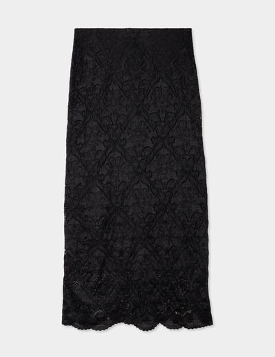 Jupe midi dentelle noir femme
