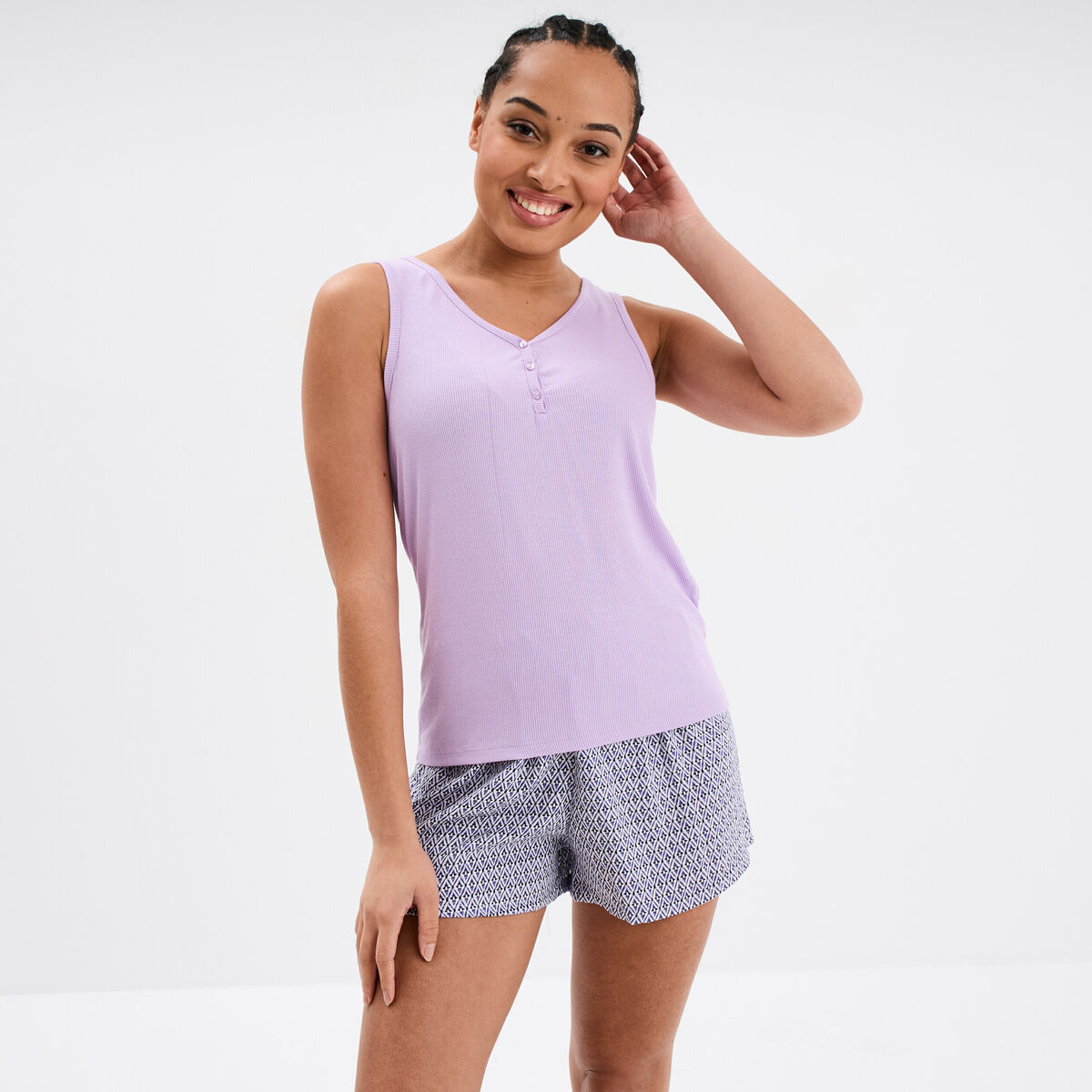 Ensemble pyjama short et débardeur bleu femme