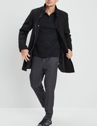 Manteau mi-long col montant noir homme