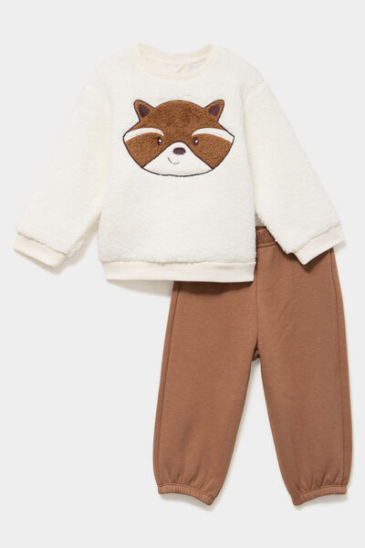 Ensemble sweat et pantalon molletonn&eacute;s ecru b&eacute;b&eacute; gar&ccedil;on