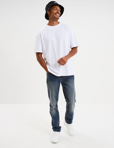 T-shirt col rond coupe relax coton &eacute;pais blanc homme