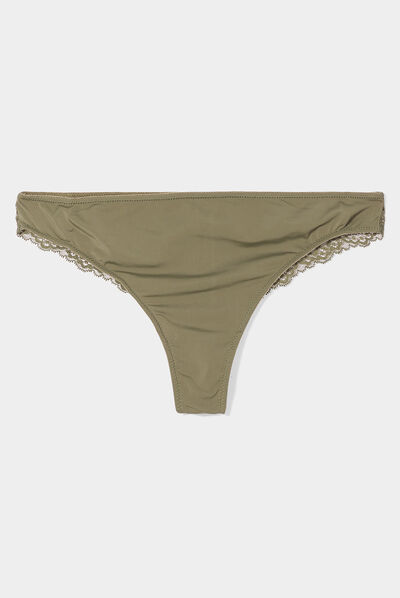 Tanga avec micro dentelle vert kaki femme