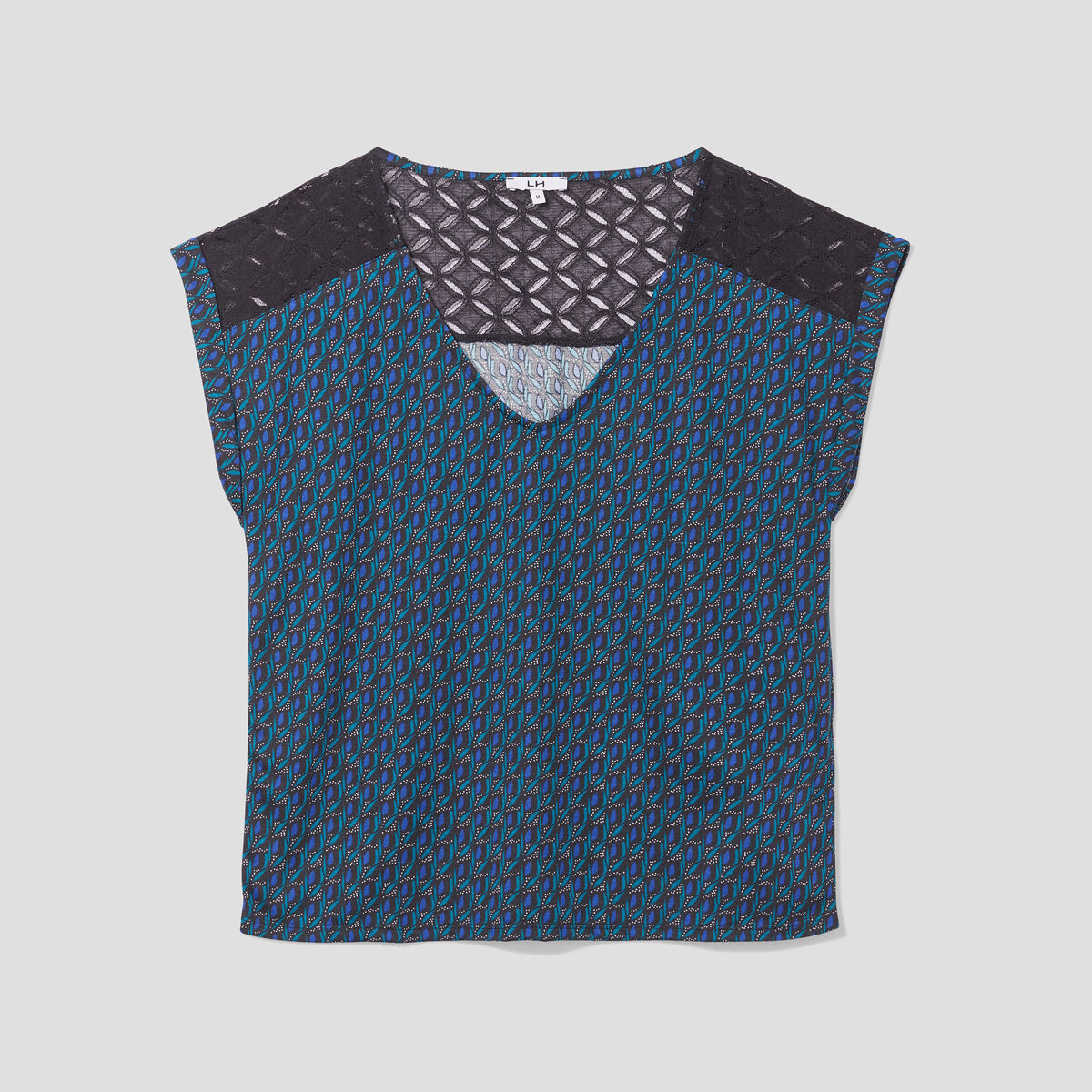 T-shirt dentelle épaules et dos bleu marine femme
