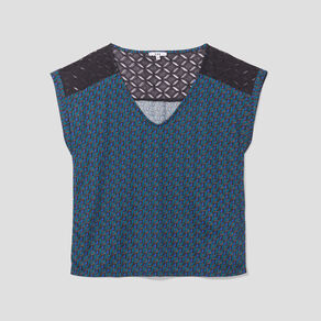 T-shirt dentelle épaules et dos bleu marine femme