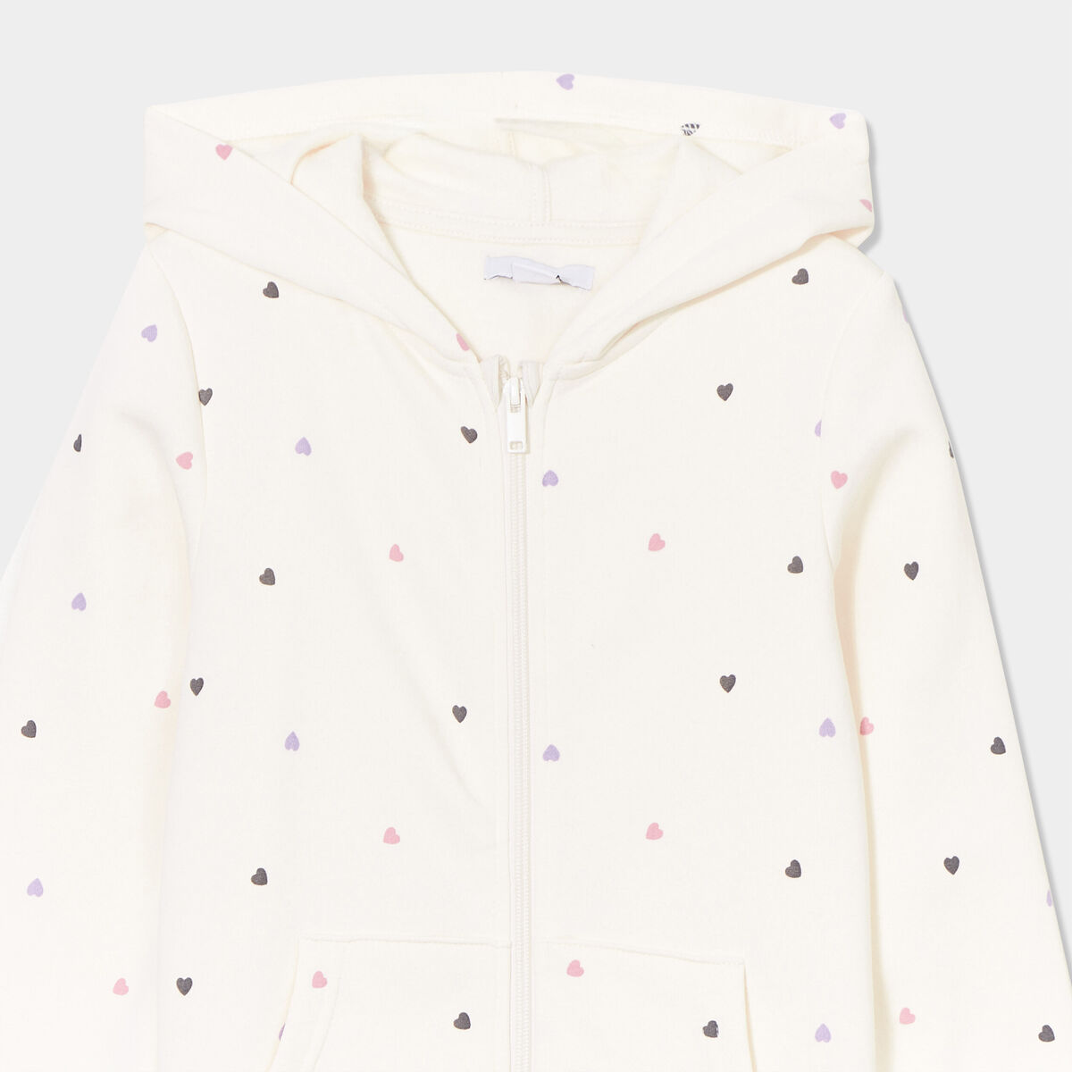 Sweat zippé à capuche beige fille