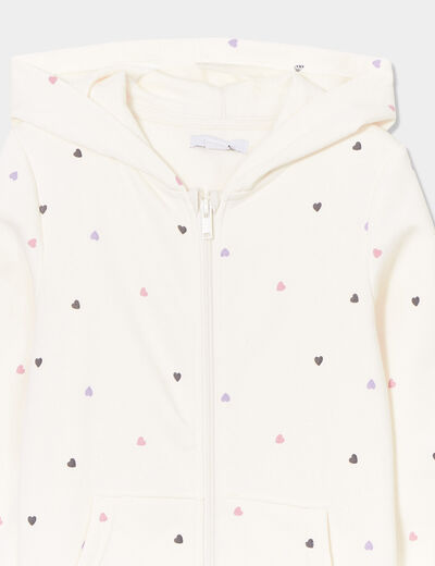 Sweat zippé à capuche beige fille
