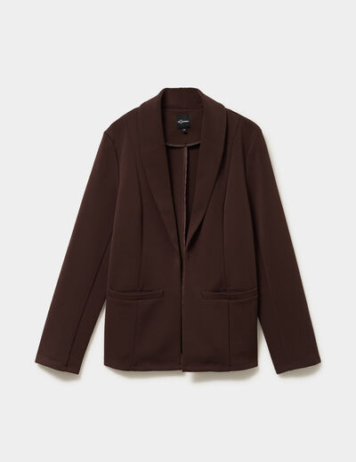 Blazer col tailleur manches longues marron fonc&eacute; femme