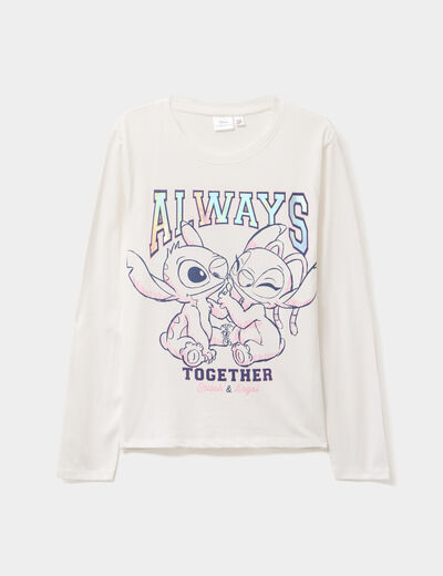 T-shirt manches longues coton Stitch ivoire fille
