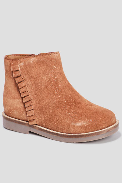 Bottines à volants en cuir camel fille