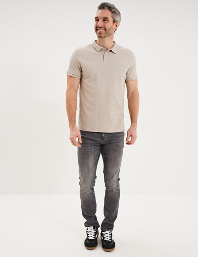 Polo textur&eacute; manches courtes gris clair homme