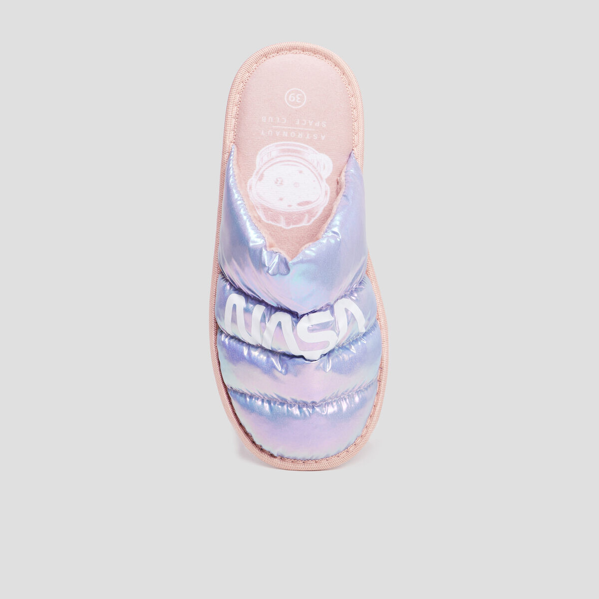 Chaussons mules holographiques NASA bleu femme
