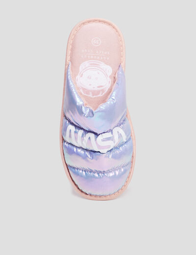 Chaussons mules holographiques NASA bleu femme