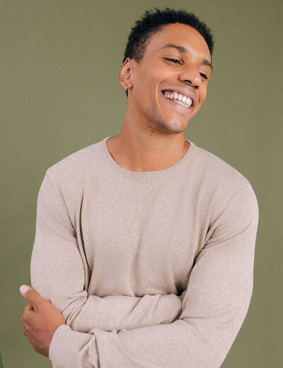 Pull col rond à manches longues beige homme