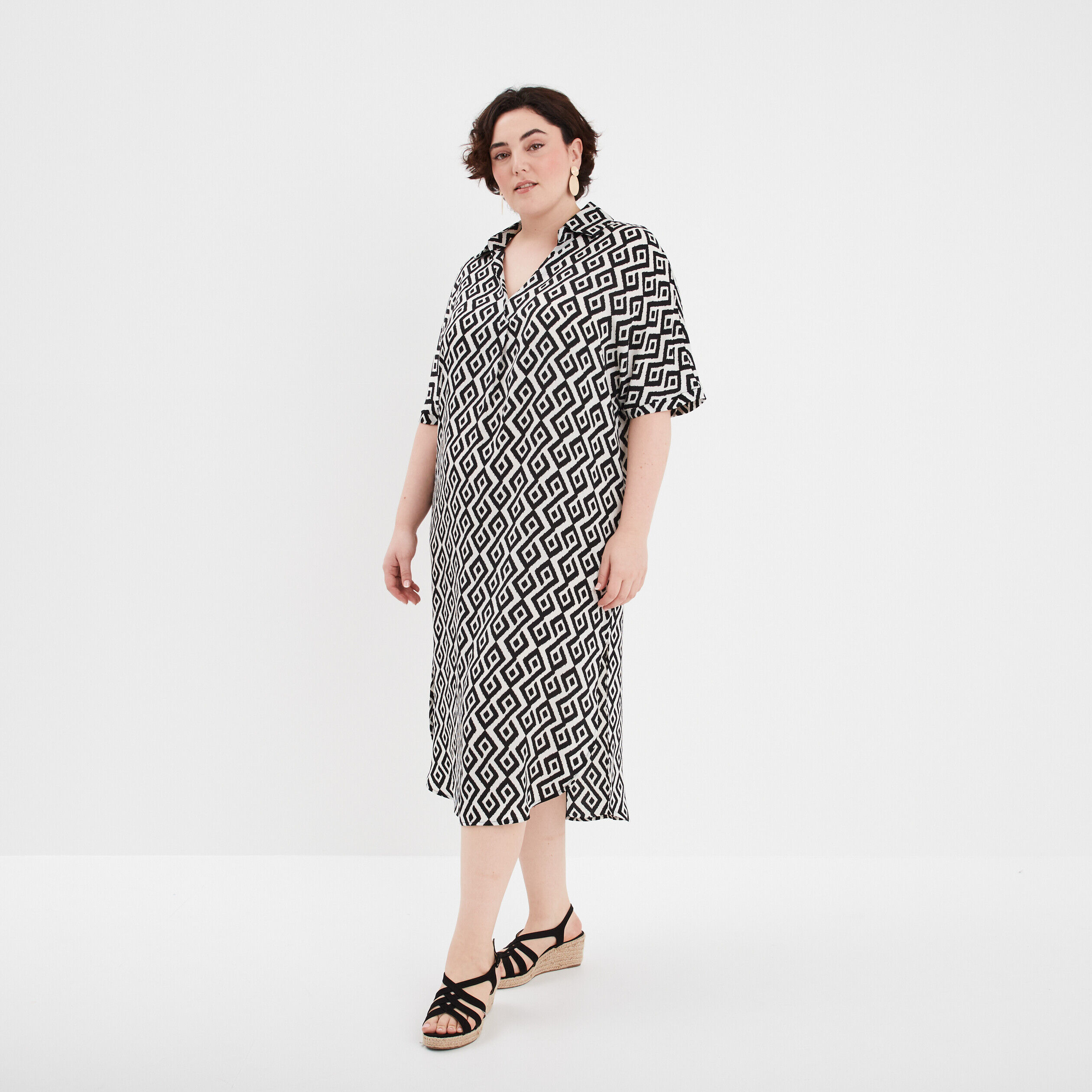 Robe longueur genou fluide droite ecru femme grande taille MODAVISTA