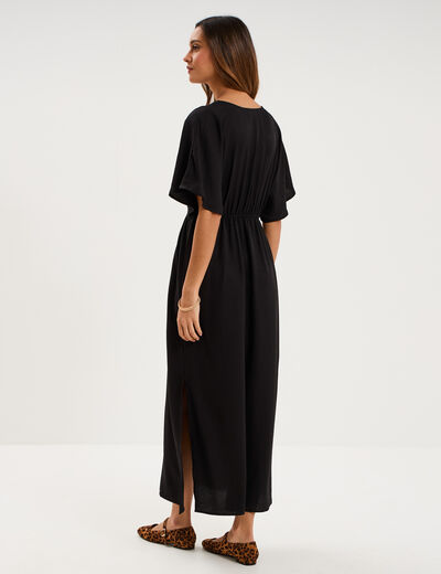 Robe longue col cache-coeur noir femme