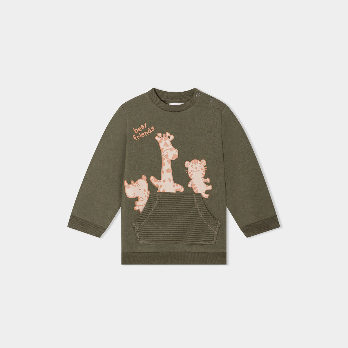 Sweat poche ventrale manches longues vert kaki bébé garçon