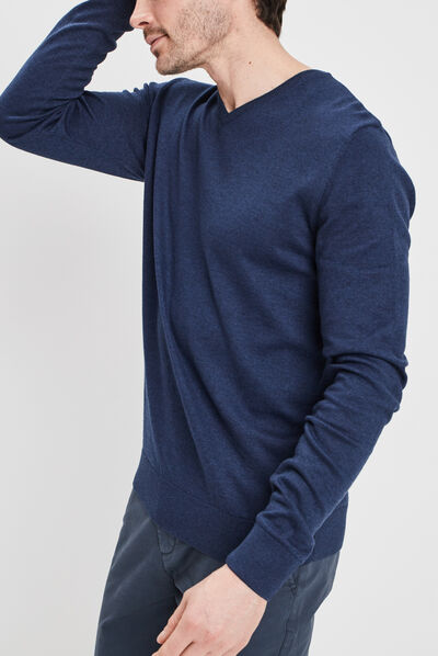 Pull avec col en V bleu marine homme