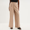 Pantalon large &agrave; pinces taille haute marron femme