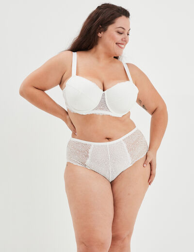 Shorty en dentelle Izzie blanc femme grande taille